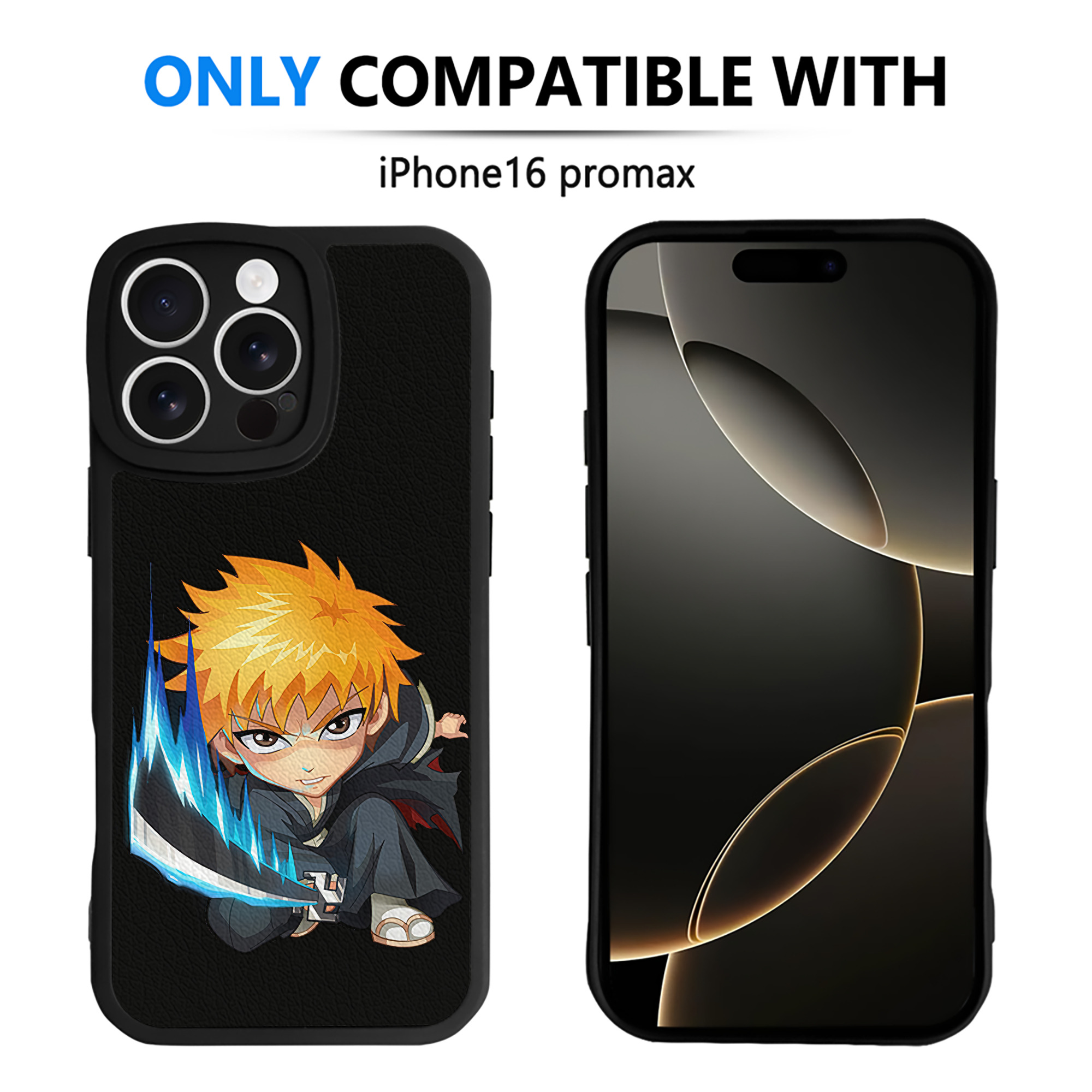 （画像用） ブリーチ 黒崎一護（くろさき いちご）BLEACH Kurosaki Ichigo 【iPhone 16シリーズ対応】シリコンスマホケース（レザー調） 材質：シリコン